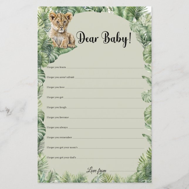 Jungle Safari Tiere Liebe Baby wünscht Spiel (Vorderseite)