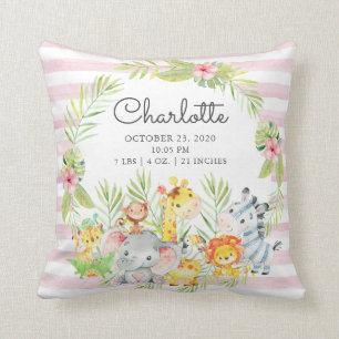 Jungle Safari Tiere Mädchen Geburtsstunde Kissen