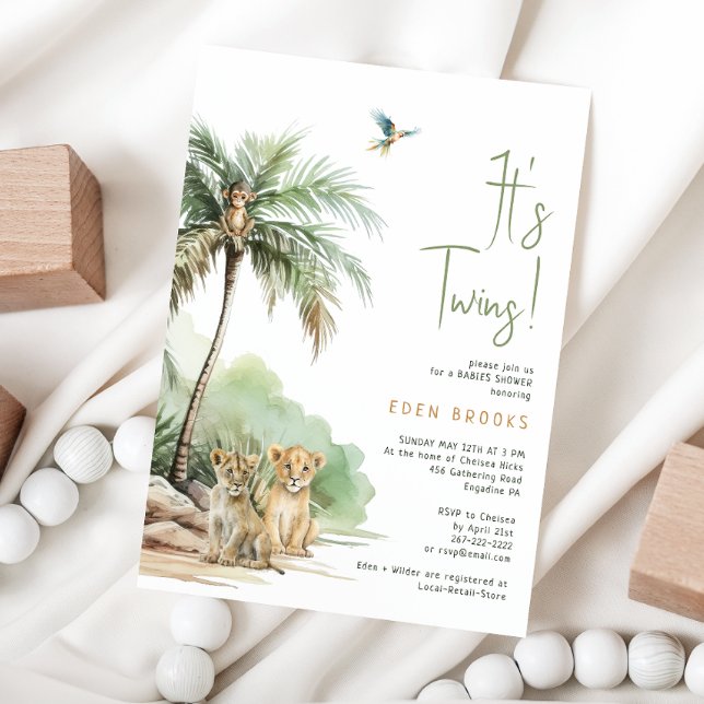Jungle Safari Tiere | Twins Baby Shower Einladung (Von Creator hochgeladen)