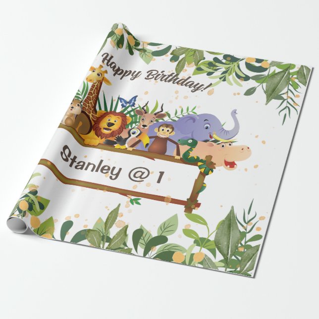 Jungle Safari Tiere Wald Custom Geburtstag Geschenkpapier (Ungerollt)