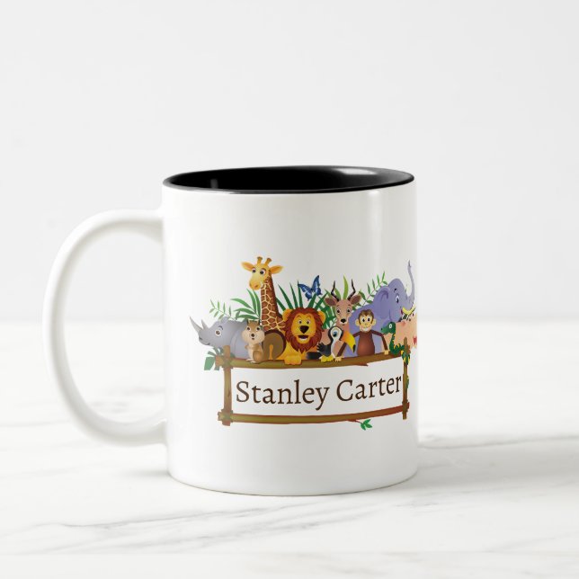 Jungle Safari Tiere Wald Wasserfarbe Zweifarbige Tasse (Links)