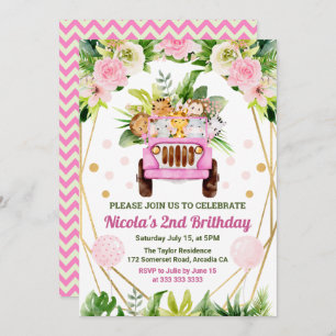 Jungle Safari Tiere Wasserfarben Jungfrau Geburtst Einladung