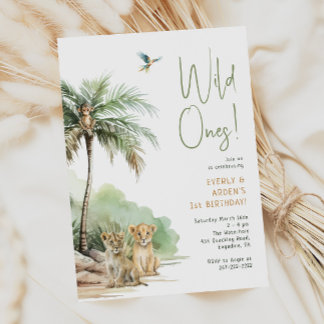 Jungle Safari Tiere "Wild Ones" Twin Geburtstag Einladung