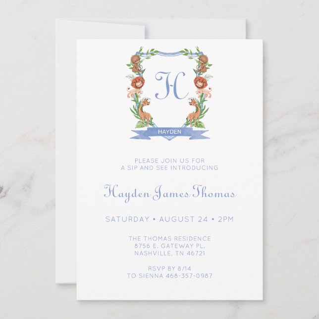 Jungle Safari Wappen Boy Sip und sehen Sie Einladu Einladung (Vorderseite)