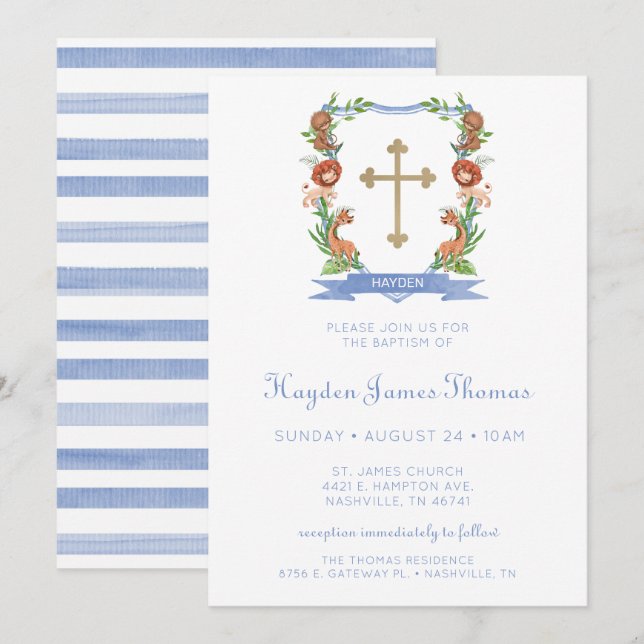 Jungle Safari Wappen Boy Taufe Einladung (Vorne/Hinten)