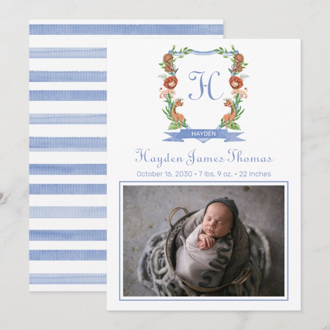 Jungle Safari Wappen Geburtsankündigung Ankündigung (Vorne/Hinten)