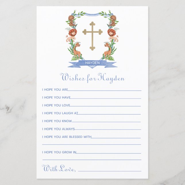 Jungle Safari Wappen Taufe Wünsche für Baby (Vorderseite)