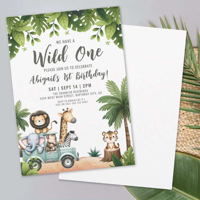 Jungle Safari Wild 1. Geburtstag Party Einladung (Jungle Safari Wild One 1st Birthday Party Invitation)