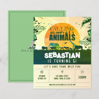 Jungle Safari Wild Animal Cheap Birthday Einladung