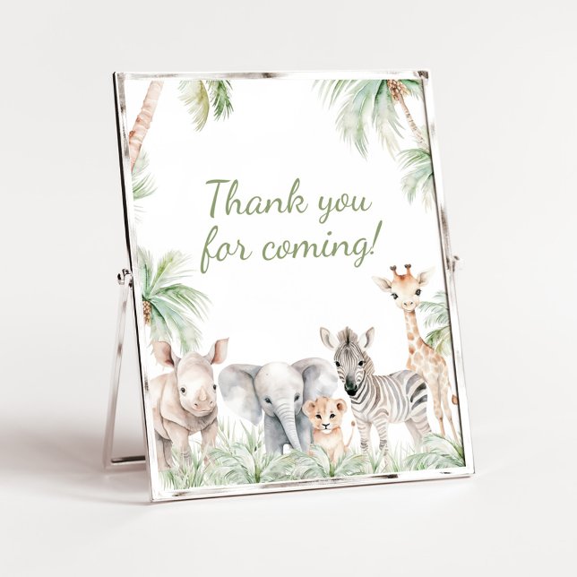 Jungle Safari Wild One Animal Vielen Dank für Ihr  Poster (Jungle Safari Animals Wild One Baby Shower Thank you for Coming Sign)
