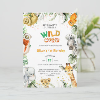 Jungle Safari Wild One Animals 1. Geburtstag Einladung