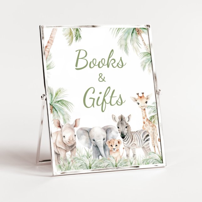 Jungle Safari Wild One Animals Bücher und Geschenk Poster (Jungle Safari Animals Wild One Baby Shower Books and Gifts Sign)