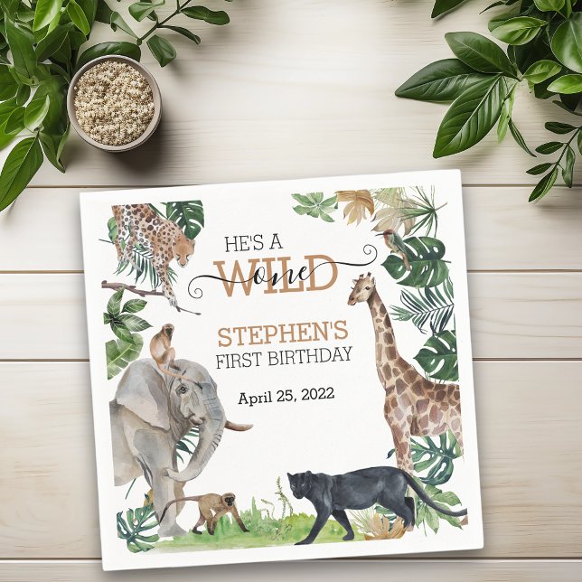 Jungle Safari Wild One Birthday Black Panther Serviette (Von Creator hochgeladen)