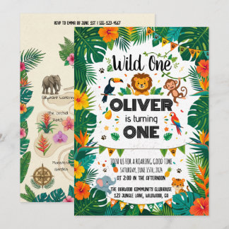 Jungle Safari Wild One Birthday Party Invite Einladung