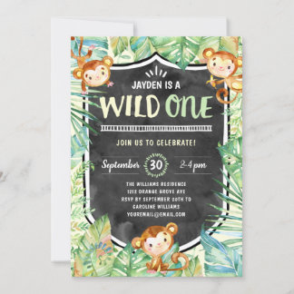 Jungle Safari Wild One Geburtstagsparty Einladung