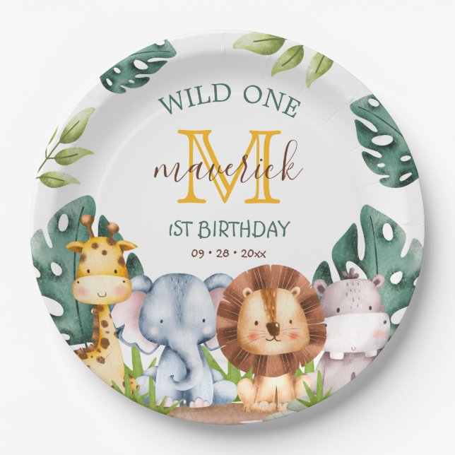Jungle Safari Wild One Themen1er Geburtstag Pappteller (Vorderseite)