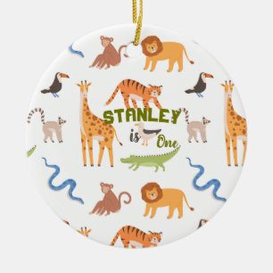 Jungle Safari Wilde Tiere personalisiert Geburtsta Keramik Ornament