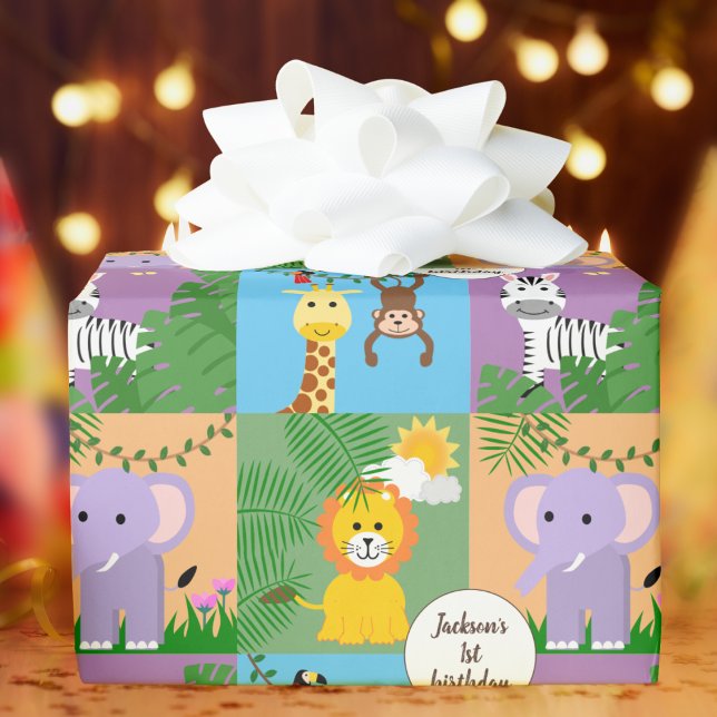 Jungle Safari Wilder Tier-Kindergeburtstag Geschenkpapier (Von Creator hochgeladen)