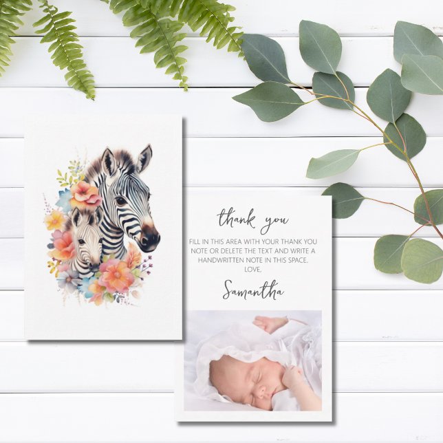 Jungle Safari Zebra Floral Baby Dusche Dankeskarte (Jungle Safari Zebra Floral Baby Shower Thank You Card)