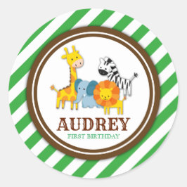 Jungle Safari Zoo Animal Birthday Baby Dusche Runder Aufkleber
