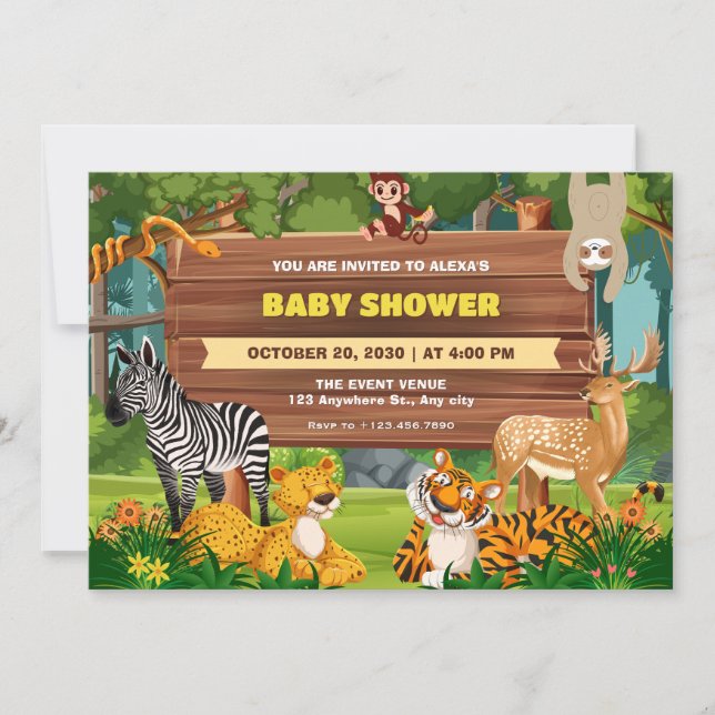 Jungle Safari Zoo Kinderdusche Einladung (Vorderseite)