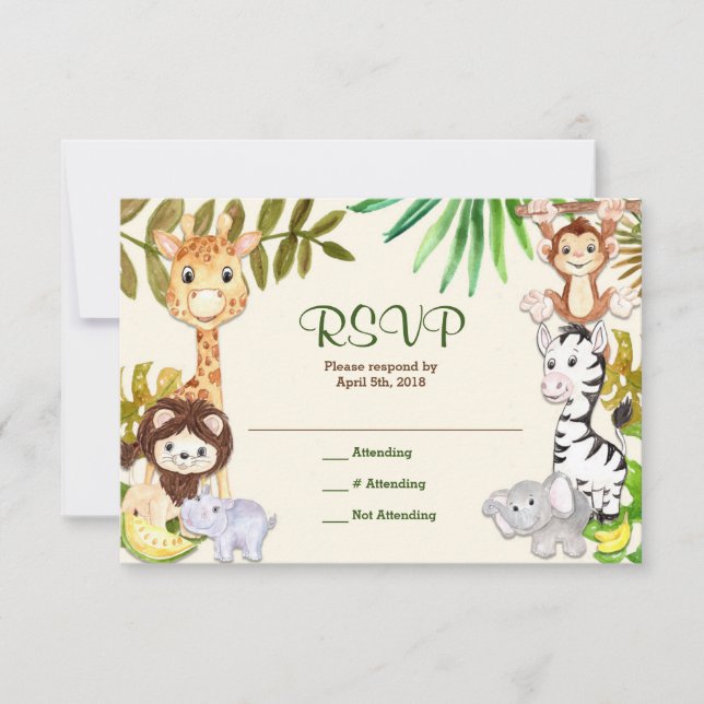 Jungle Safari Zoo UAWG Response Card RSVP Karte (Vorderseite)