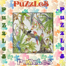 Jungle Scene Tropical Birds, Critters, Foliates Puzzle