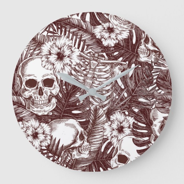Jungle Skulls Wall Clock Große Wanduhr (Vorderseite)