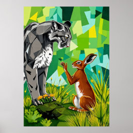 Jungle Standoff - Geometrisches Cougar und Kaninch Poster