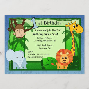 Jungle Thema 1. Geburtstag Einladung