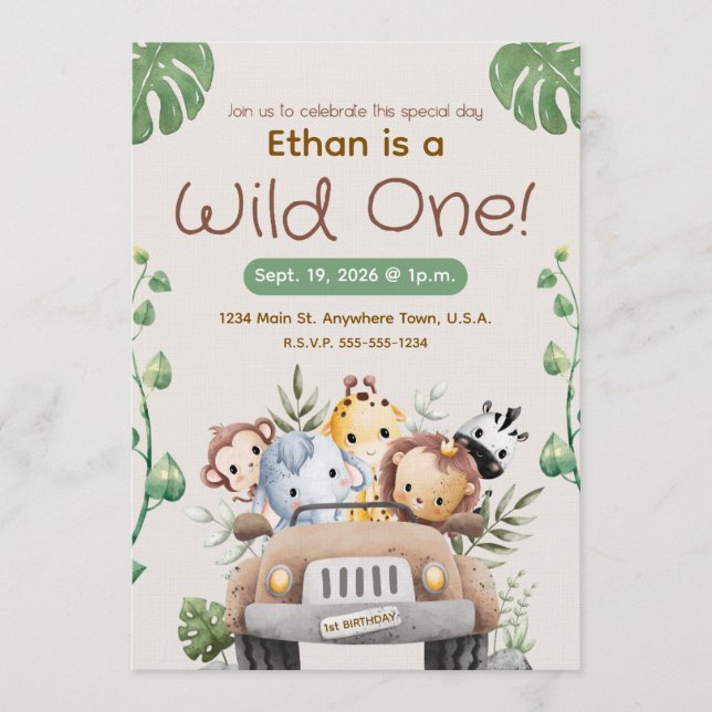 JUNGLE THEME INVITATION FOR BABY/TODDLER EINLADUNG (Vorderseite)
