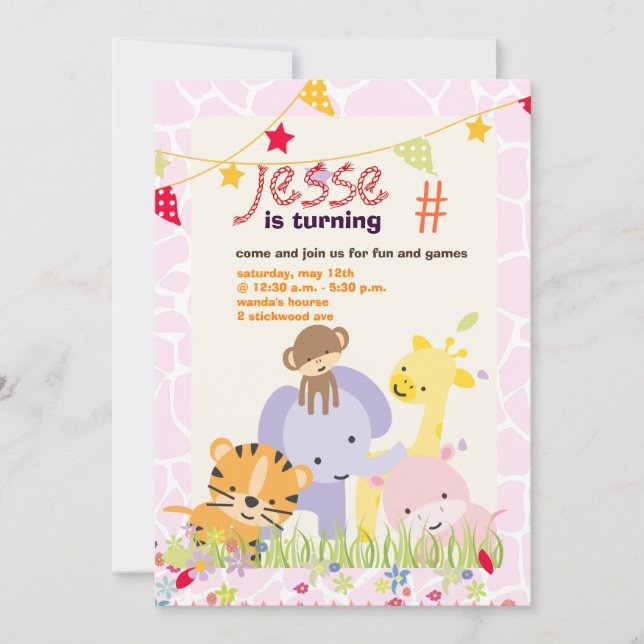 Jungle Theme/Personalisiertes Party/Foto Einladung (Vorderseite)