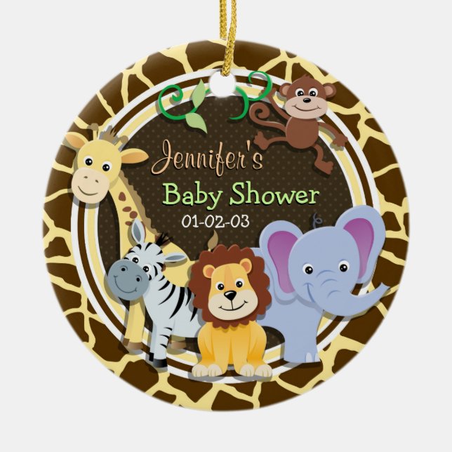 Jungle Tiere auf brauner Giraffe Tierwerbung Keramikornament (Vorne)