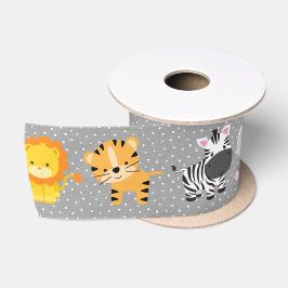 Jungle-Tiere auf Polka-Punkten Satinband