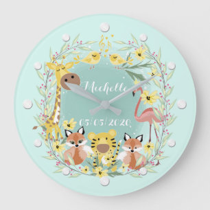 Jungle Tiere Baby Dusche Junge oder Mädchen. Große Wanduhr