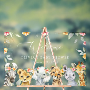 Jungle Tiere, Blume, Babydusche Willkommen Acrylschild