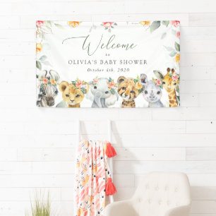 Jungle Tiere, Blume, Babydusche Willkommen Banner
