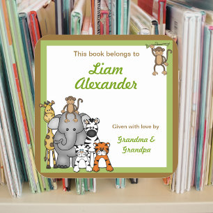 Jungle Tiere buchen Teller Grünes BUCHZEICHEN Quadratischer Aufkleber