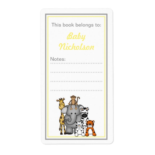 Jungle Tiere Buchzeichen Graue Babydusche (Vorne)