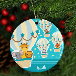 Jungle Tiere Flug in Hot Air Ballon Weihnachten Keramik Ornament