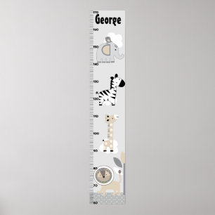 Jungle Tiere Gray Growth Chart Behielt auf 8x44! Poster