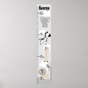 Jungle Tiere Gray Growth Chart Behielt auf 8x44! Poster