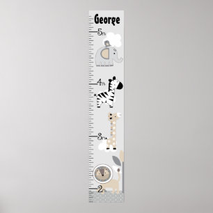 Jungle Tiere Gray Growth Chart Behielt auf 8x44! Poster