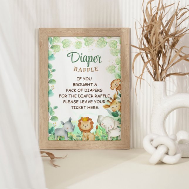 Jungle Tiere Green Boho Diaper Raffle Game-Zeichen Poster (Von Creator hochgeladen)