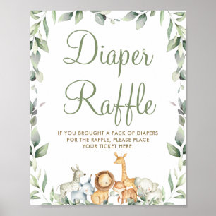 Jungle Tiere Grüne Kinderdusche Windelwanne Raffle Poster
