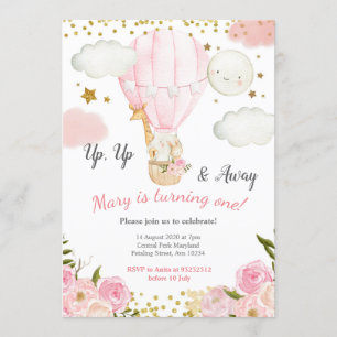 Jungle Tiere heiße Luft Ballon Girl Geburtstag Einladung