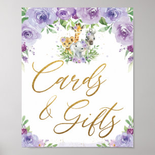 Jungle Tiere Lila Blumenkarten und Geschenke Zeich Poster