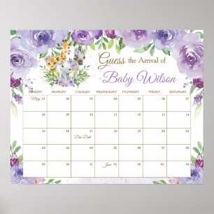 Jungle Tiere Ratet Baby's Due Date Game Sign Poster