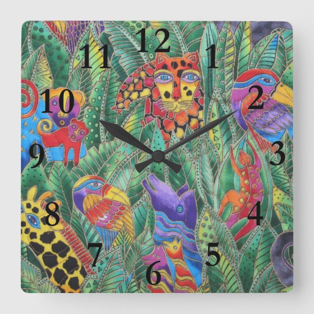 JUNGLE TIERE SCHLIESSEN QUADRATISCHE WANDUHR (Vorderseite)