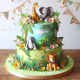 JUNGLE TIERE THEMA KINDERGEBURTSTAG LAYER CAKE KARTE